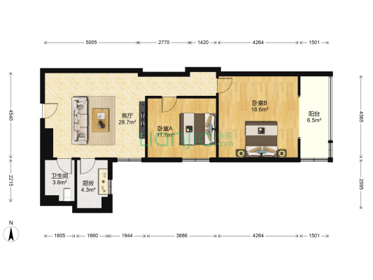 太白星座 2室1厅1卫 100平方