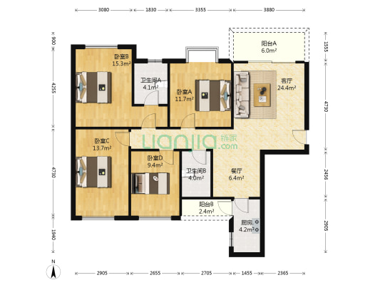 碧桂园天悦湾 4室2厅2卫 125平方