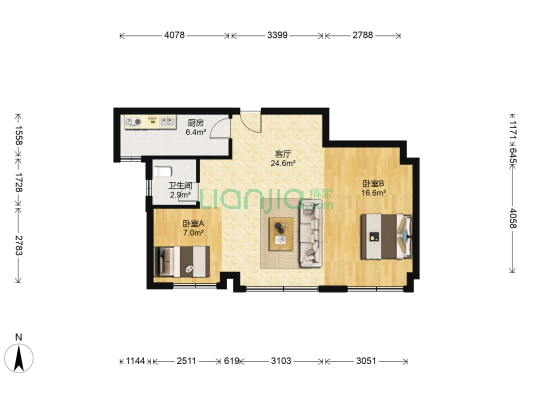 御湖城 2室1厅1卫 84平方