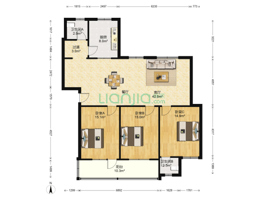 经三路北15号院 3室1厅2卫 123平方