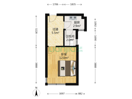 南河丽景A区 1室0厅1卫 29平方