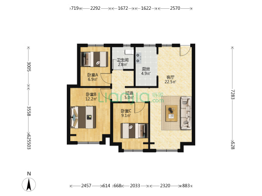 芯澜园 3室1厅1卫 89平方