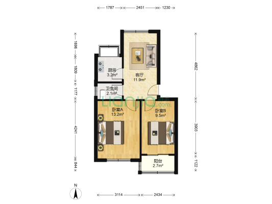郑州市曲剧团 2室1厅1卫 55平方