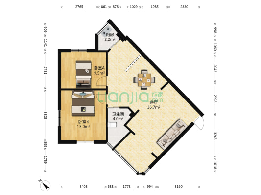 棕南正街8号 2室1厅1卫 76平方