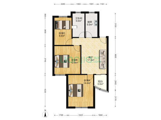 翠竹苑 3室1厅1卫 82平方