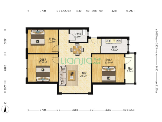 金山路171号 3室1厅1卫 96平方