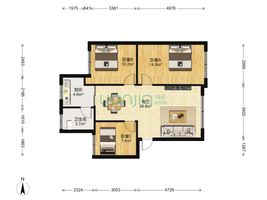 幸福大院 3室1厅1卫 87平方