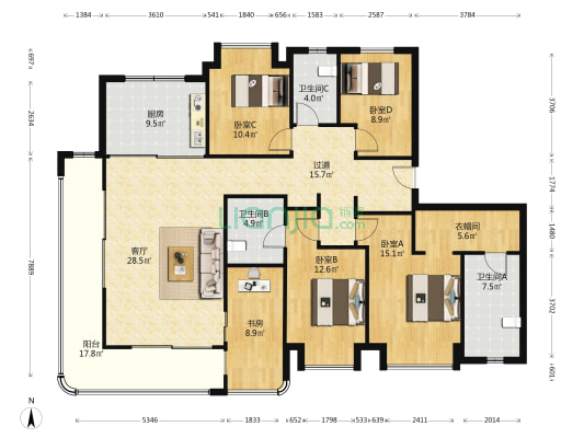 阳光城檀境 5室1厅3卫 195平方
