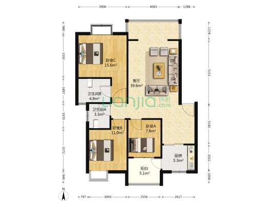 国税局家属区 3室1厅2卫 108平方