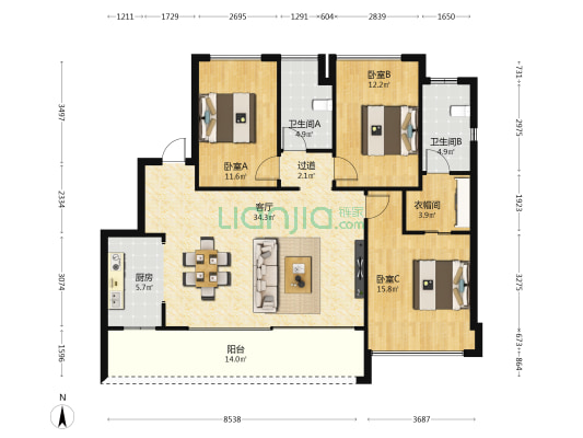 科学城凤玺台 3室1厅2卫 123平方