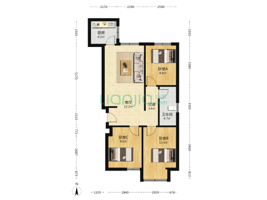 融智园 3室1厅1卫 87平方