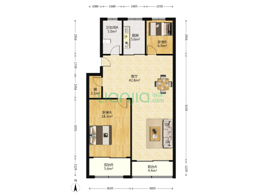 云顾路 2室1厅1卫 110平方
