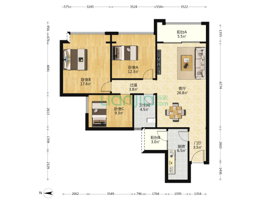 塘坊家园 3室1厅1卫 112平方