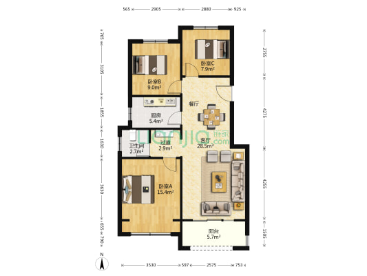 盛世龙城东区 3室1厅1卫 98平方