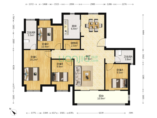 保利庭瑞阅江台峯园 4室1厅2卫 142平方