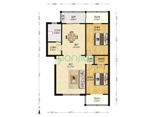 二五五医院社区 2室2厅1卫 105平方