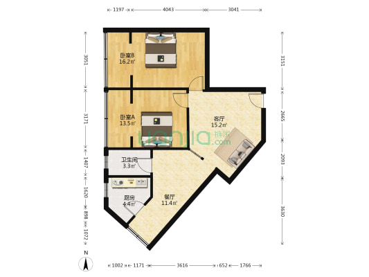 师友路1号 2室2厅1卫 78平方
