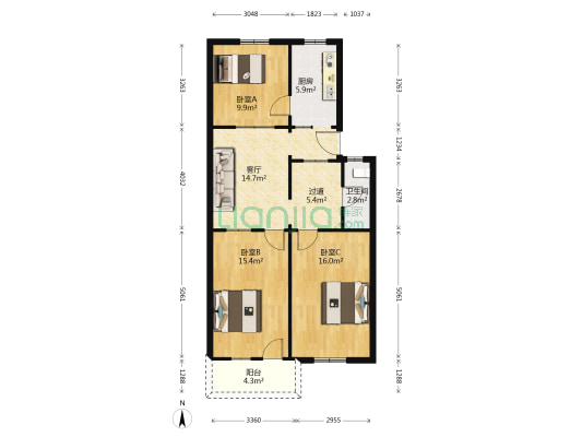 省新闻出版局宿舍 3室1厅1卫 89平方