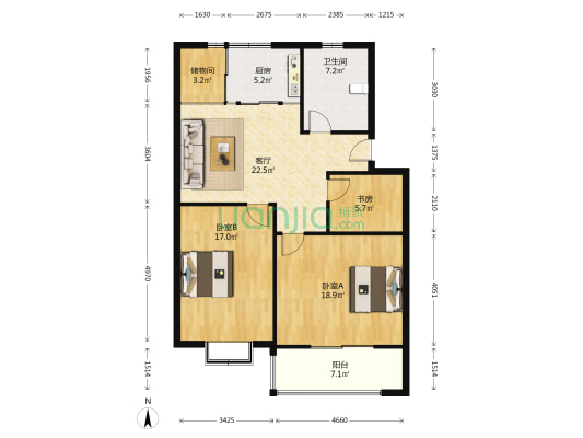 龙桥新村 3室1厅1卫 102平方