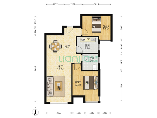 力高一期雍海苑 2室1厅1卫 88平方