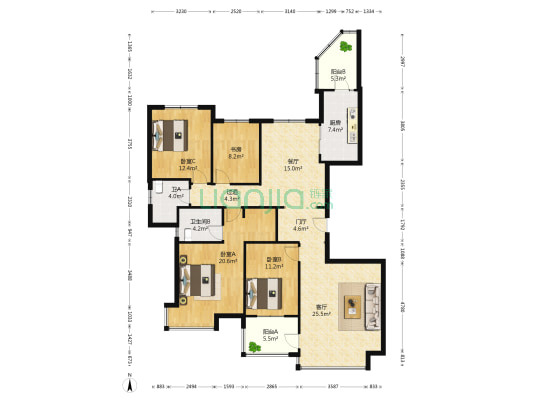 恒大名都 4室2厅2卫 187平方