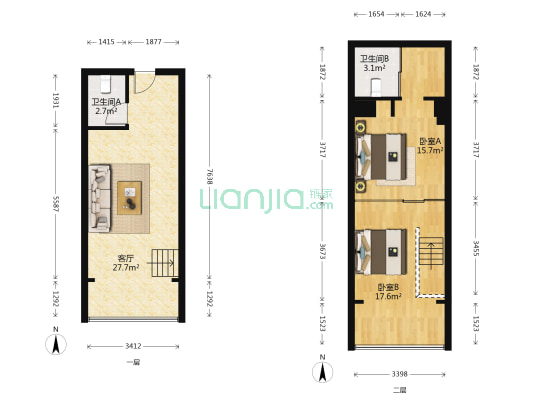 美树星城 2室1厅2卫 42平方