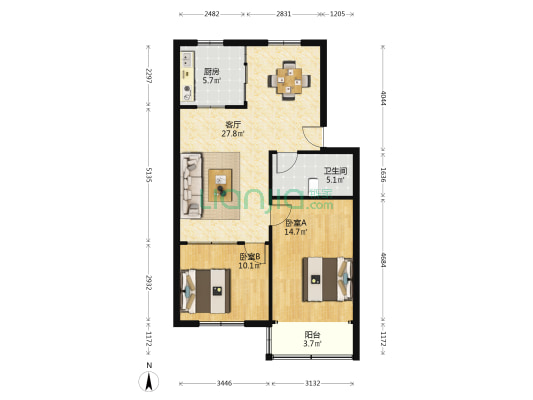 天龙花园D区 2室1厅1卫 82平方