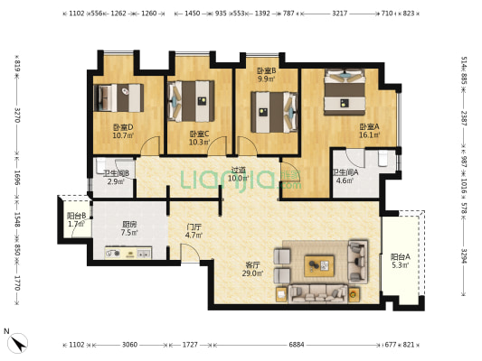 华润中心一期润府 4室1厅2卫 143平方