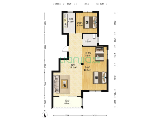姜沈庭苑 3室1厅1卫 95平方