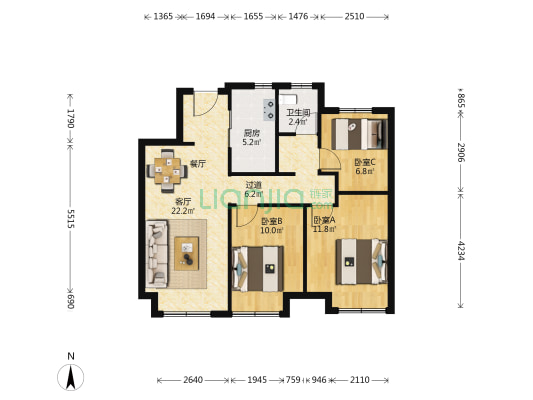 招商公园1872一期 3室1厅1卫 92平方