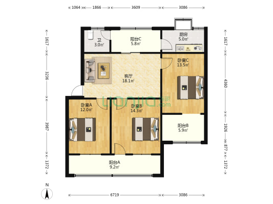 一中宿舍小区 3室1厅1卫 97平方