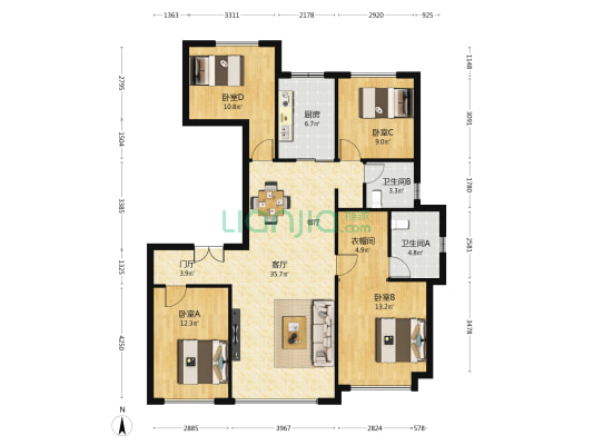 绿城观澜 4室1厅2卫 143平方