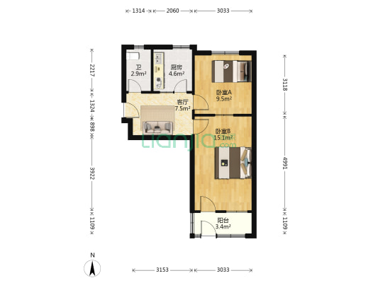 翠园小中街 2室1厅1卫 56平方