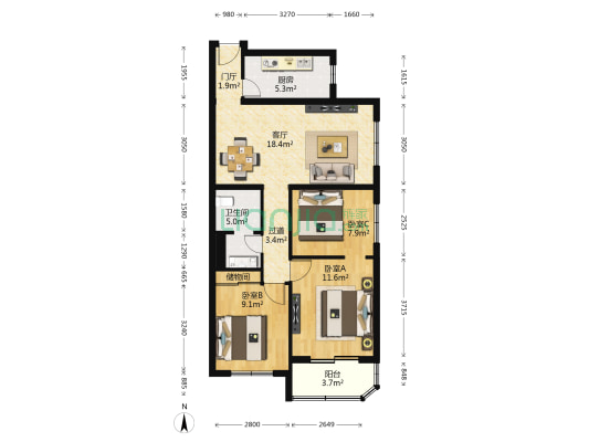西三环北路105号院 3室1厅1卫 85平方