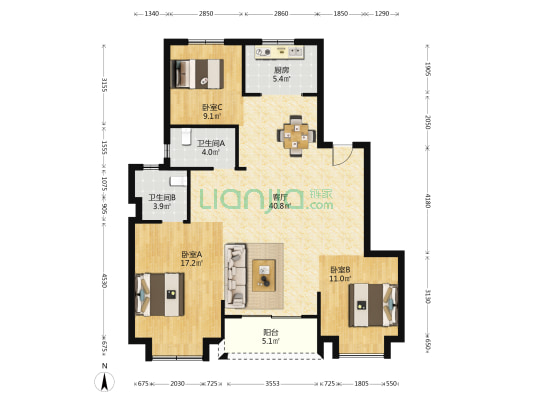 融创雍荣园 3室1厅2卫 116平方