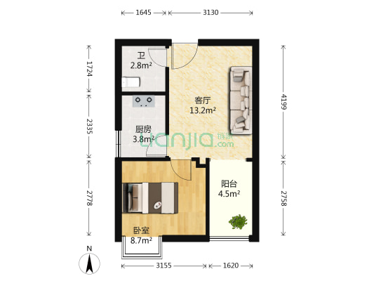 北城公馆 1室1厅1卫 39平方