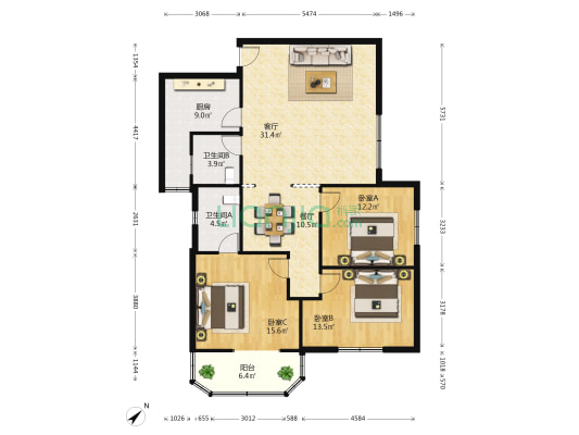 大慈寺路28号 3室2厅2卫 133平方