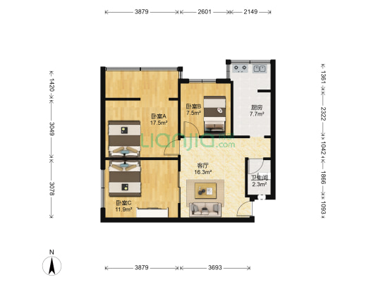石人中巷1号 3室1厅1卫 71平方