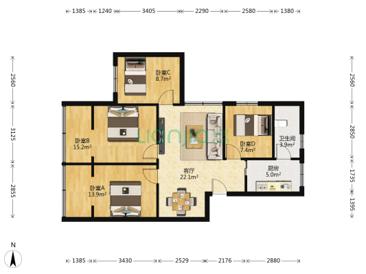 亚华商住楼 4室1厅1卫 92平方
