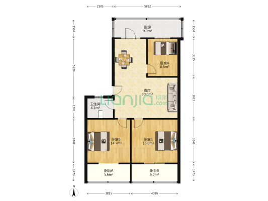 歌舞剧院家属院 3室1厅1卫 110平方