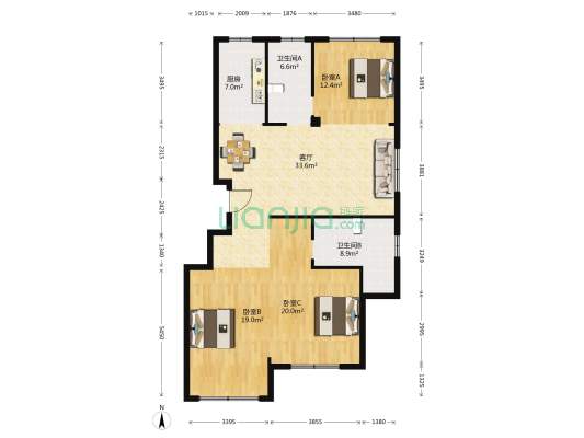 水产小区 3室1厅2卫 132平方
