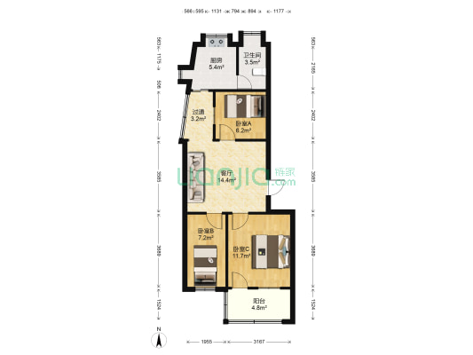 王公塘社区 3室1厅1卫 67平方