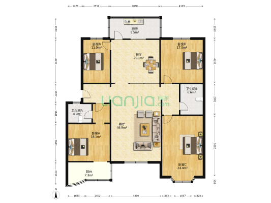 济南名士花园 4室2厅2卫 213平方