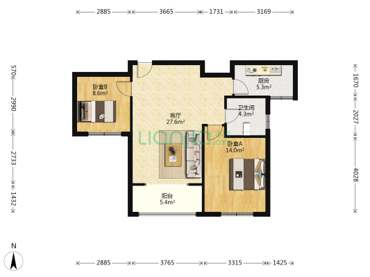 逸品阁繁华里 2室1厅1卫 93平方
