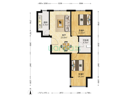 尚华城 2室1厅1卫 82平方
