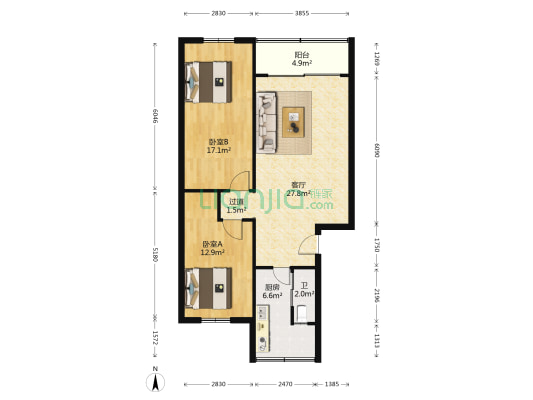 红楼泳场宿舍 2室1厅1卫 87平方