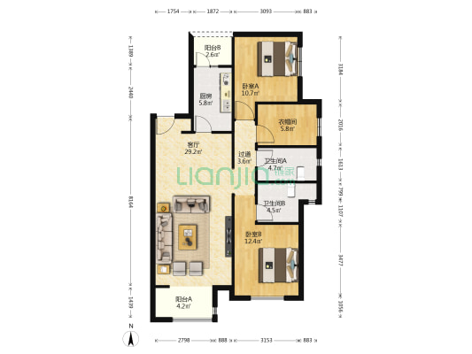 世茂寰海城二期 2室1厅2卫 117平方