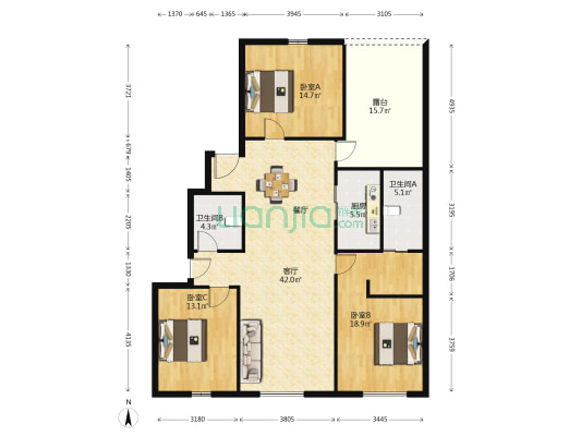 东篱 3室1厅2卫 137平方