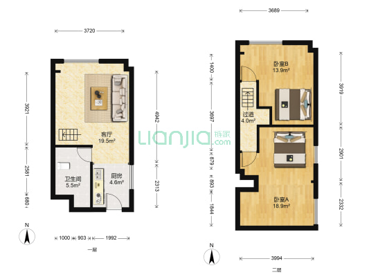 时代峰景 2室1厅1卫 46平方