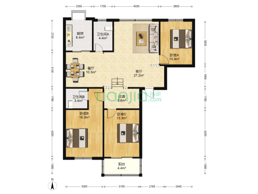 长青东村 3室2厅2卫 128平方